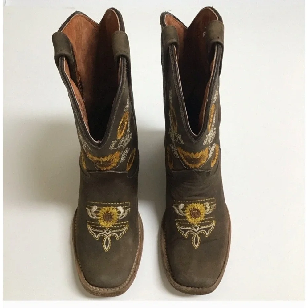Cowboy Boots Fall Brown Leather Kid Western Size 13 Sunflower Equestrian Girls